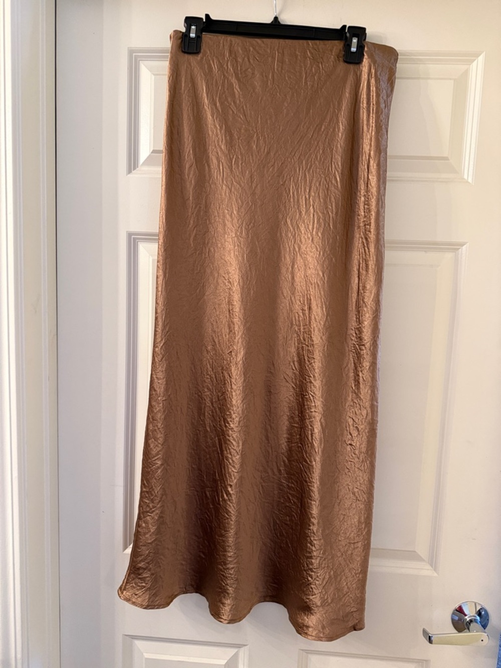 Satin Long Slip Skirt in Bronze